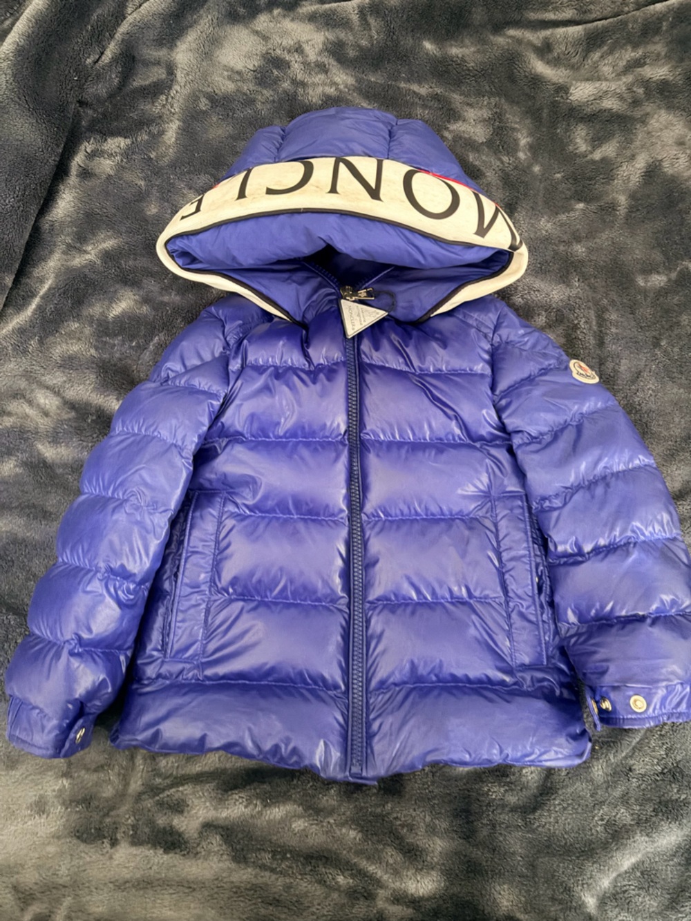 Moncler Kids Royal Blue Quilted Puffer Jacket with Hood